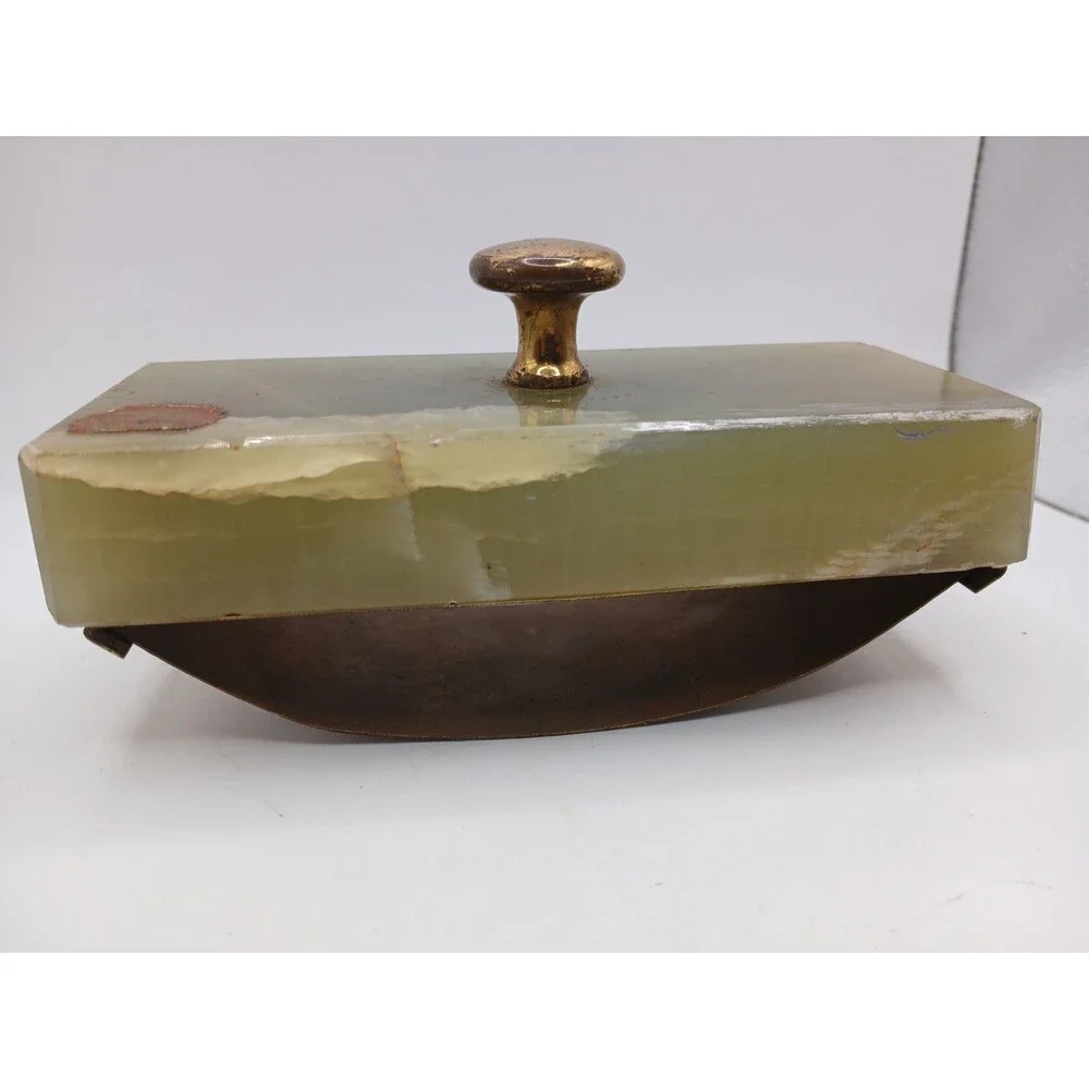Vintage Genuine Brazilian Onyx Green Ink Roller Blotter Brass Handle 5